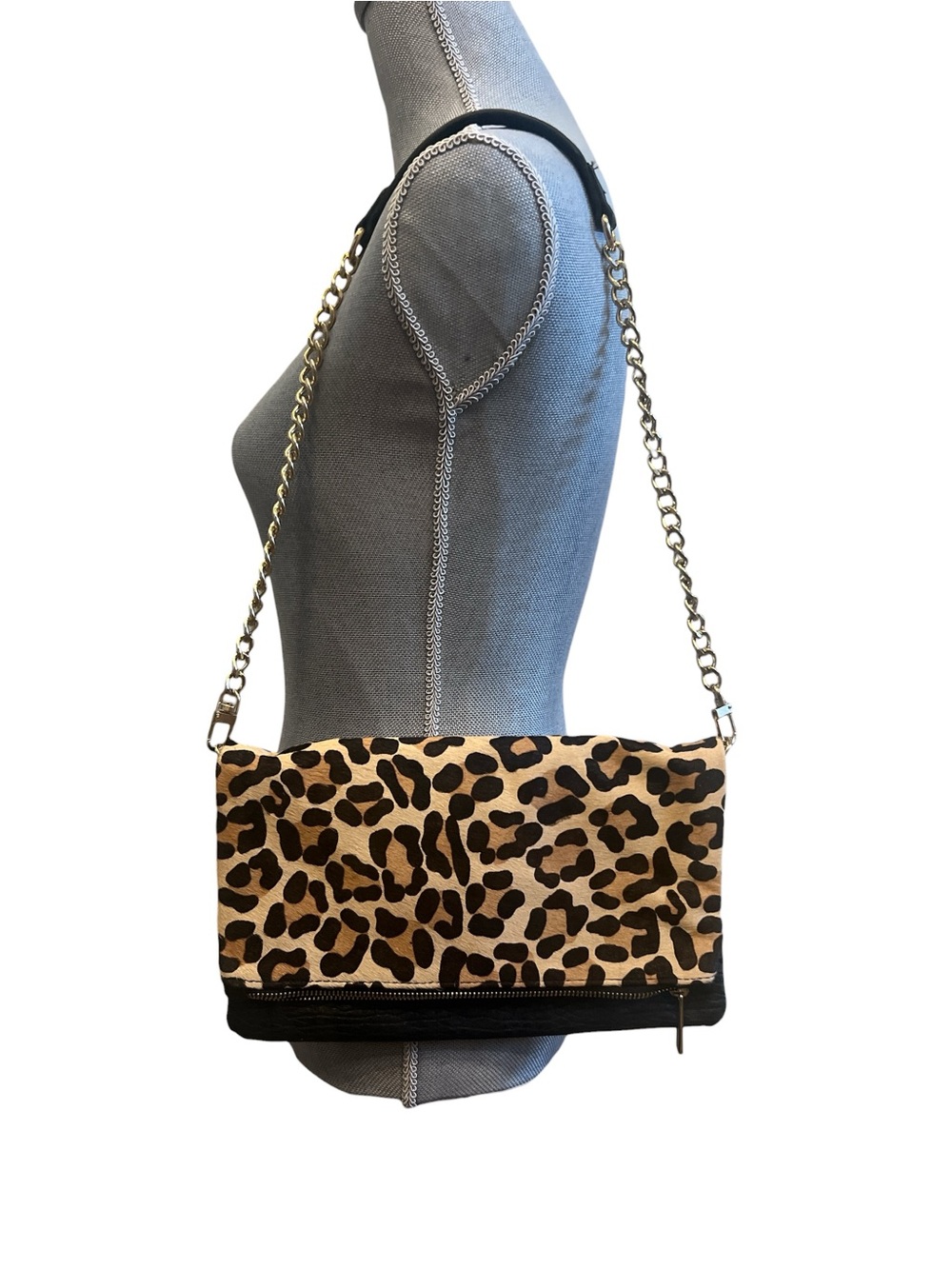 Leopard Print Chain Strap Shoulder Bag - Brown